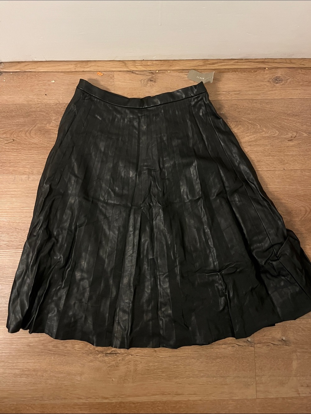 J. Crew Black Pleated Vegan Leather A-Line Midi Skirt S